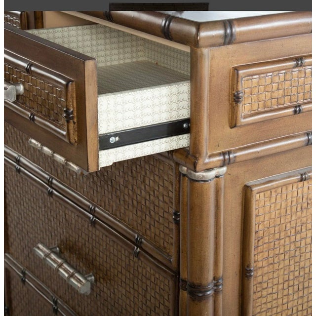 1980s Large Organic Coastal Faux Bamboo Rattan Chest / Commode / Cabinet For Sale - Image 5 of 7