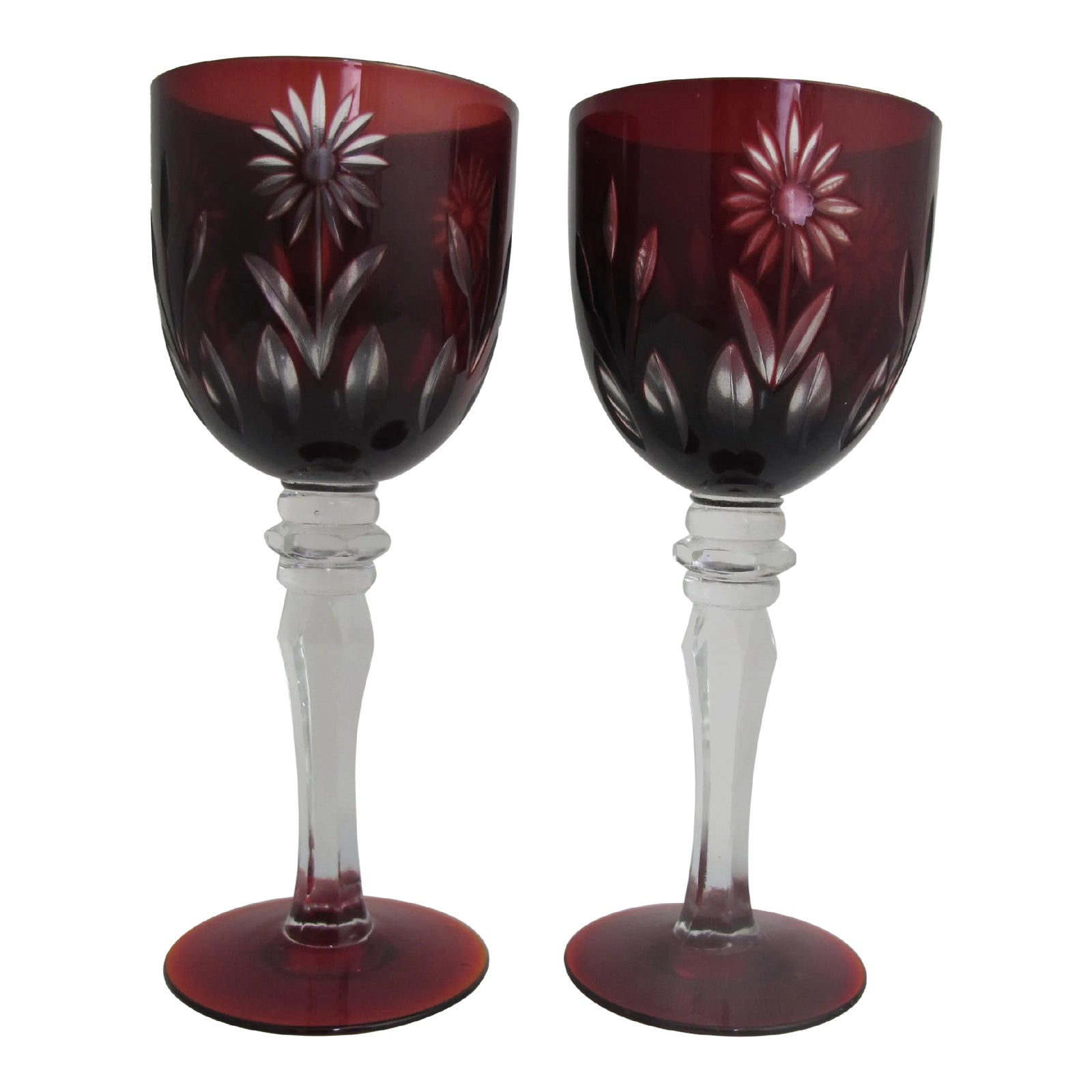 Vintage Bohemian Ruby Red Flower Cut Crystal Glass 5 7/8\, image size:1600x1600