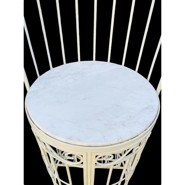 Metal Vintage Massive Lacquered Iron Marble White 28 Bottle Freestanding Pagoda Top Wine Rack Holder For Sale - Image 7 of 9