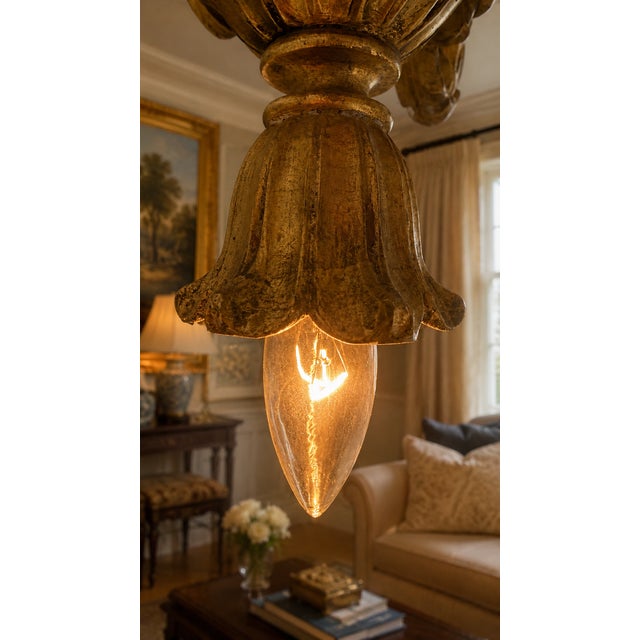 Antique Louis XVI Revival Carved Giltwood Six-Light Chandelier, Likely French, Circa 1900 For Sale - Image 12 of 12