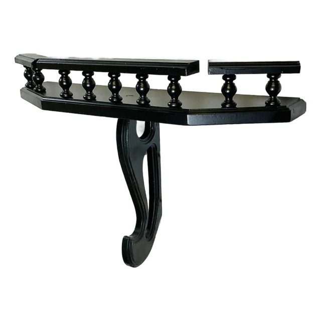 1950s Vintage Boho Chic Arts & Crafts Wood Wall Mounted Shelf, Newly Painted For Sale