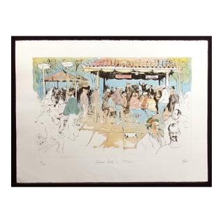 William Papas "Domino Park, Miami" Hand Painted Etching Artwork, Florida For Sale