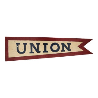 Circa 1950s Hand Painted Wood Union Pennant For Sale