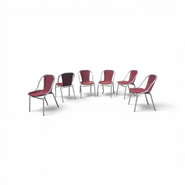 Red Aluminum Chair with Synthetic Weave, 1980s, Set of 6 For Sale - Image 4 of 18