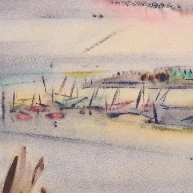 Original Vintage Signed & Dated Yngve H. Olsen Landscape Watercolor Painting For Sale - Image 4 of 9