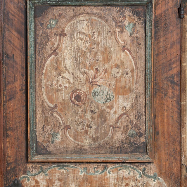 Original Hand-Painted Austrian Pine Two Door Armoire Dated 1785 For Sale - Image 9 of 18