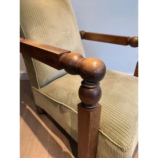 Circa 1950s Wood & Velvet Brutalist Armchair For Sale - Image 6 of 12