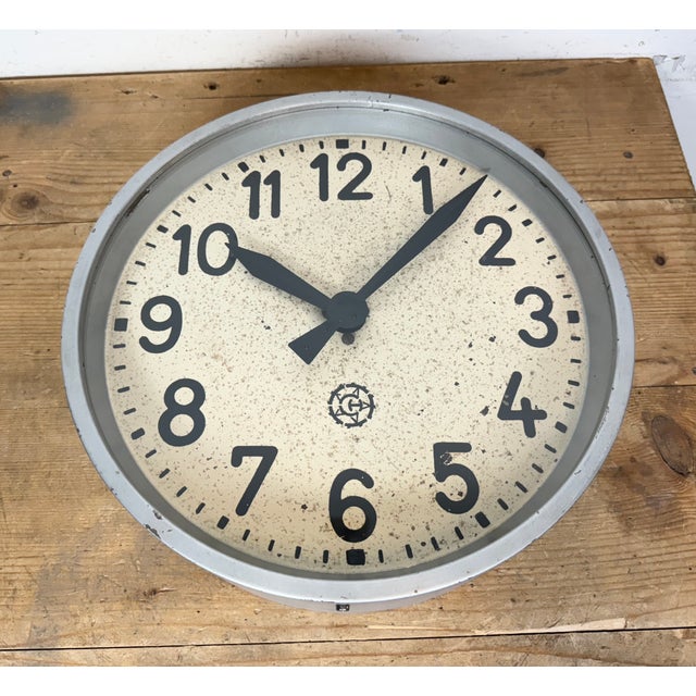 Industrial Factory Grey Wall Clock from Chronotechna, 1950s For Sale - Image 9 of 18