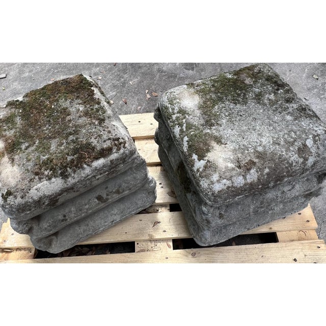 Pair of 1970s Cement Garden Pillow Stack Seats From France For Sale In Dallas - Image 6 of 11