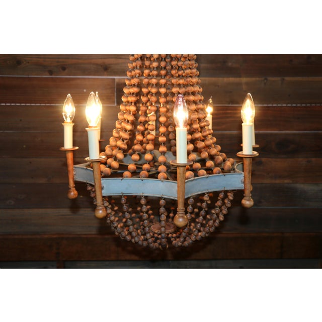 Vintage Wood Bead and Verde Brass Chandelier, 1940s For Sale - Image 12 of 12