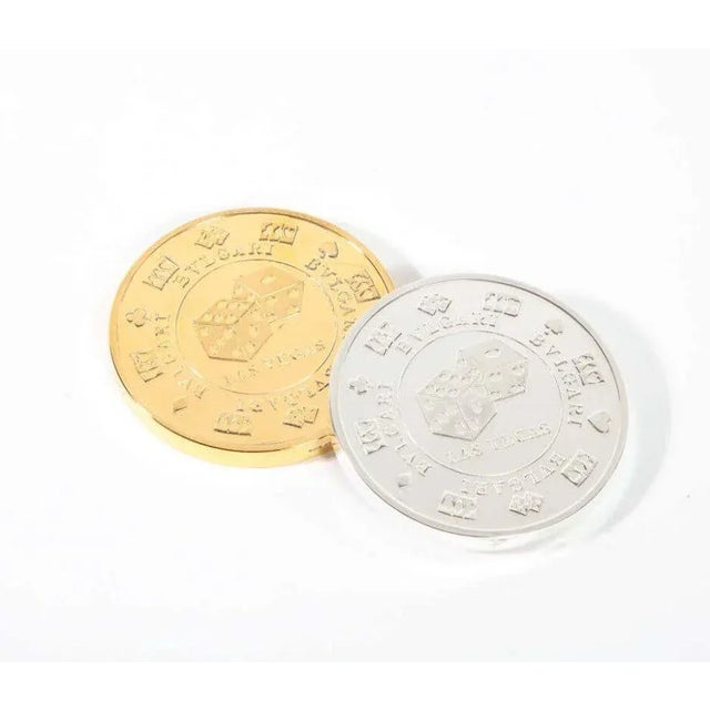 Abstract Vintage Bvlgari Gilt Sterling Silver Oversized "Vegas" Casino Paper Weight Coin For Sale - Image 3 of 12