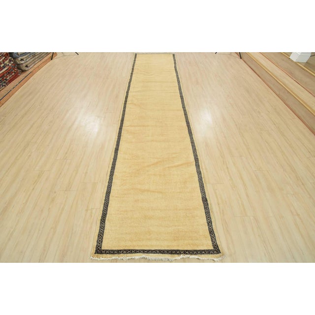 Farmhouse Bokhara Runner 3’4” X 14’8” Beige Wool Hand-Knotted Oriental Rug For Sale - Image 3 of 13