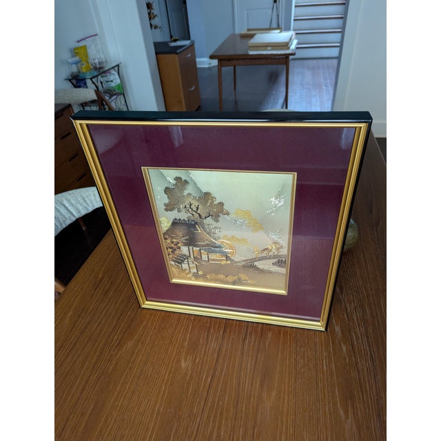 Vintage Japanese Mixed-Media Chokin Metal Relief Art Plaque Frame Signed Hideaki For Sale - Image 4 of 10