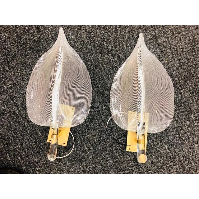 Mid-Century Modern Murano Glass Leaf Sconces With a Zebra Stripe Pattern - a Pair For Sale - Image 3 of 11