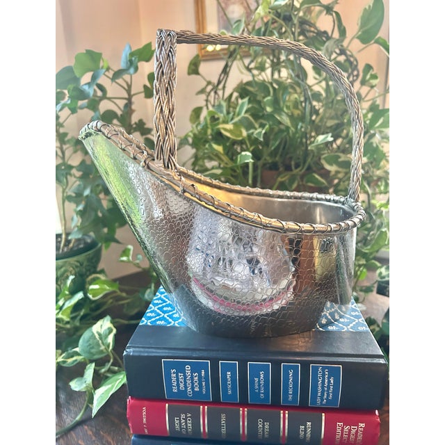 Mid-Century Modern Late 20th Century Silver Plate Crocodile Pattern Wine Bottle Caddy For Sale - Image 3 of 8