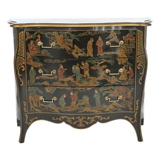 1980s Drexel Heritage Chinoiserie Decorated & Gilt Commode For Sale