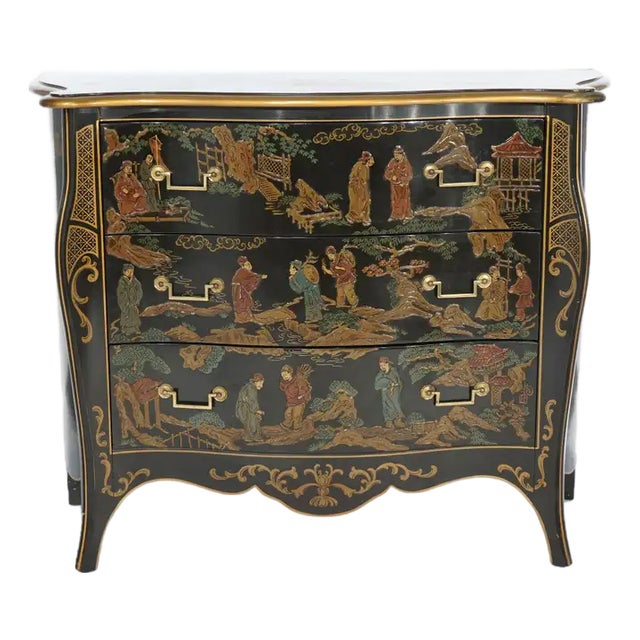 1980s Drexel Heritage Chinoiserie Decorated & Gilt Commode For Sale
