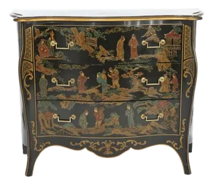 1980s Drexel Heritage Chinoiserie Decorated & Gilt Commode