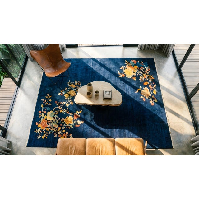 1930s Black Floral Spray Antique Chinese Art Deco Carpet 8'10" X 11'6" Handknotted Wool Rug For Sale - Image 16 of 16