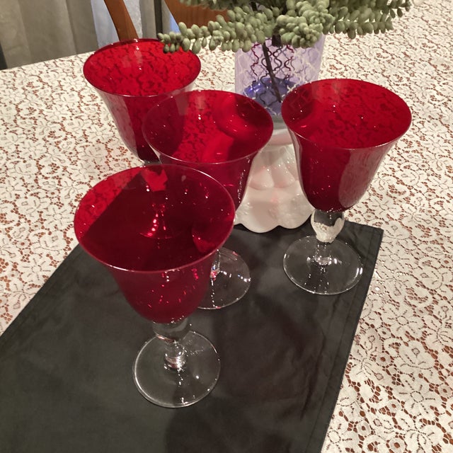 1960s 1960s Shabby Chic Ruby, Red Hand Blown Water Goblets - Set of 4 For Sale - Image 5 of 7