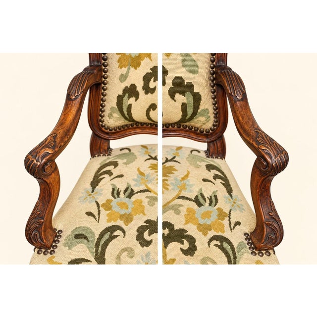 18th Century Louis XV Cabriolet Armchair in Carved Walnut with Petit Point Tapestry For Sale - Image 6 of 8