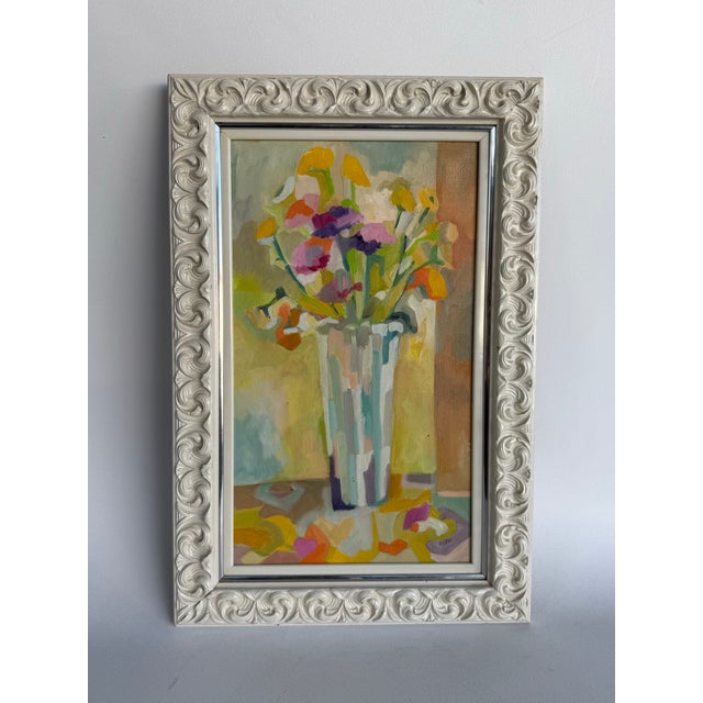 Vintage Midcentury Cubist Oil on Canvas Flowers Painting For Sale - Image 11 of 11