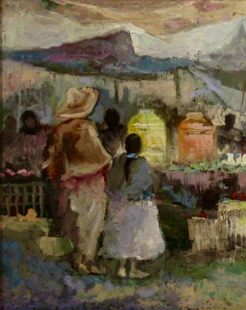 Antonio Vasquez Parra Mexican Market With Couple 1976 Painting