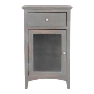 One Drawer Nightstand With Glass Cabinet in French Grey For Sale