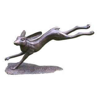Large Cast Bronze Running Hare Garden Sculpture For Sale