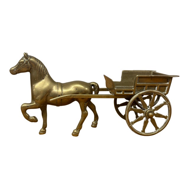 Vintage English Brass Horse and Cart For Sale