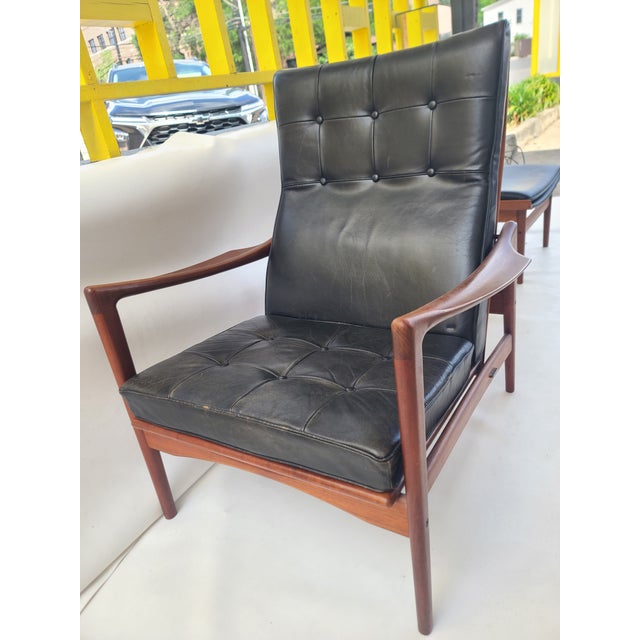 Orenas Teak Leather Lounge Chair Ib Kofod Larsen For Sale In San Antonio - Image 6 of 17