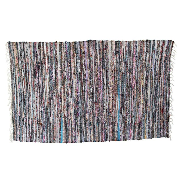 Colorful Striped Sari Rug For Sale - Image 4 of 4