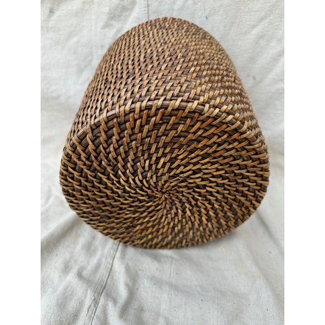 Vintage woven rattan waste basket in dark brown. Perfect for a guest room or boho vibe. 10x10 Make sure to follow me, I...