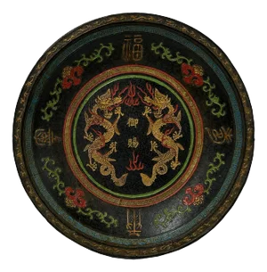 Chinese Round Shape Double Dragons Collectible Ink Pad Display Art