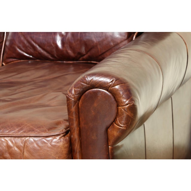 Vintage Restoration Hardware Distressed Brown Leather Three-Seat Sofa | Rh Club Sofa For Sale - Image 15 of 18