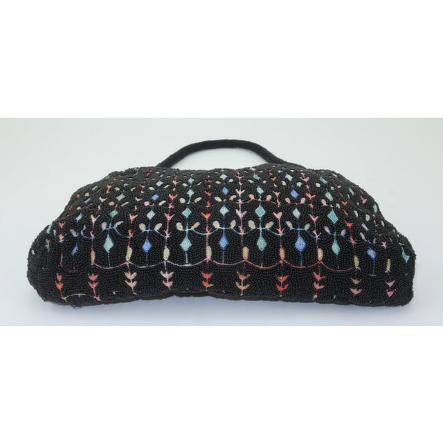 Mid-Century Modern French Black Beaded Handbag With Floral Embroidery, 1950's For Sale - Image 3 of 12