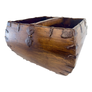 19th Century Antique Chinese Hand-Hewn Wood Rice Measure With Forged Iron Strapwork