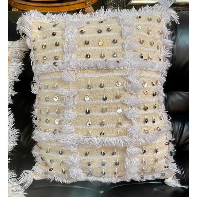 Boho Chic Moroccan Wool White Wedding Pillow, a Pair For Sale In New York - Image 6 of 7