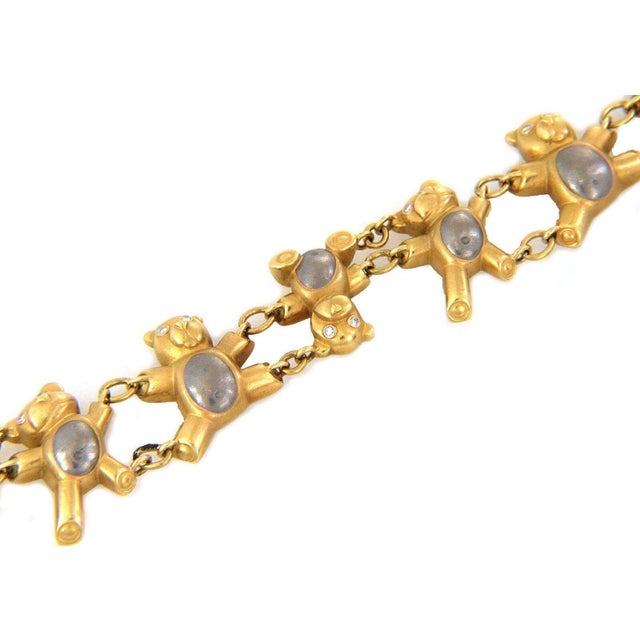 Teddy Bear Diamond 18k Multi Tone Gold Link Bracelet For Sale - Image 4 of 6