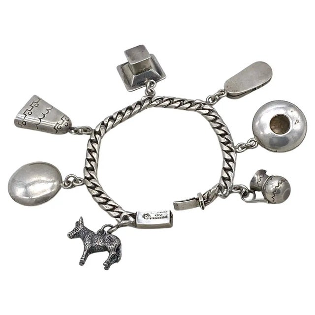 Mexican Vintage Rosi Sterling Silver Charm Bracelet For Sale - Image 3 of 3