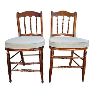 Pair Victorian Mahogany Spindle and Cane Seat Side Chairs With Custom Cushions For Sale