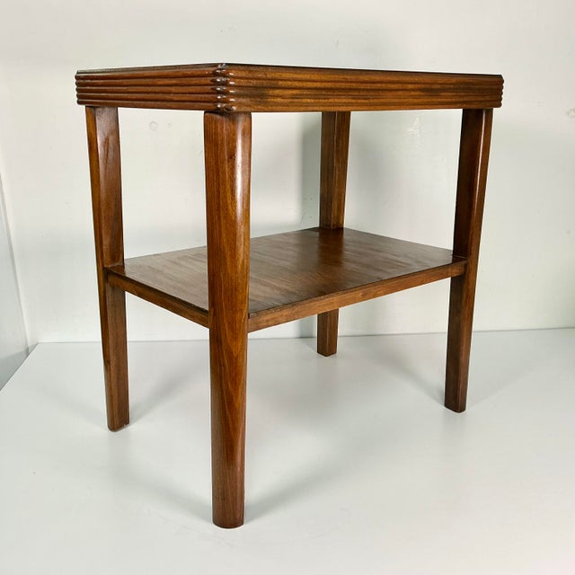 1930 Vintage Boho Chic Art Deco Wood Side Table, 2 Tier. For Sale - Image 4 of 16