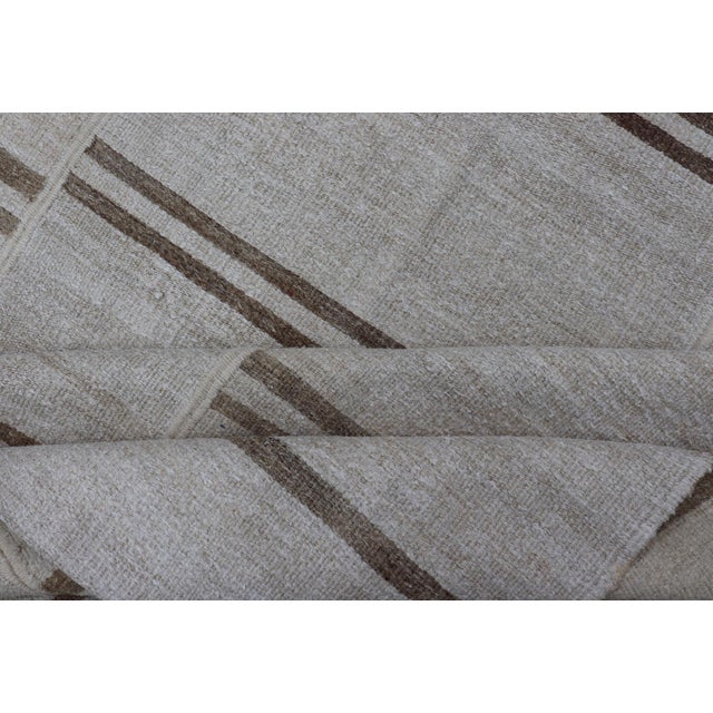 Large Vintage Paneled Kilim Flat-Weave Stripe in Neutral Tones of Cream & Brown 12'2 X 14'8 For Sale - Image 11 of 12