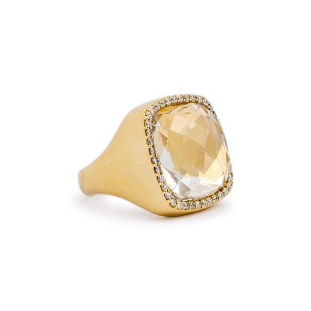 Roberto Coin 18K Yellow Gold Citrine Halo Diamond Cocktail Ring Size 8 For Sale - Image 4 of 9