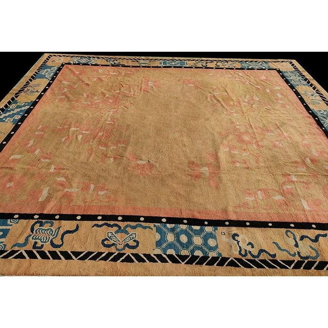 Chinese 1890s Antique Warm Solid Open Field Bird Chinese Peking Knotted Room Size Rug For Sale - Image 3 of 9