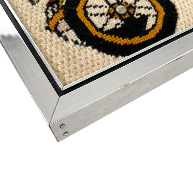 Metal Vintage 1970s Pierce Arrow Motor Car Company Cover Needlepoint Cross Stitch Embroidery With Silver Frame For Sale - Image 7 of 8