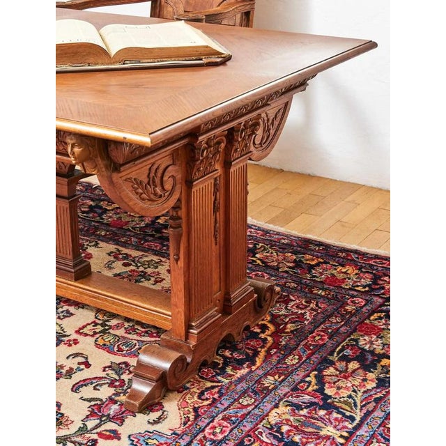Wood Neo-Gothic Carved Oak Extendable Table For Sale - Image 7 of 13
