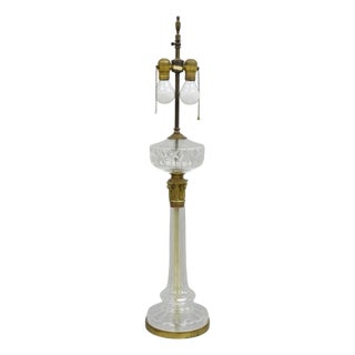 Antique Warren Kessler French Empire Crystal Glass Corinthian Column Table Lamp For Sale