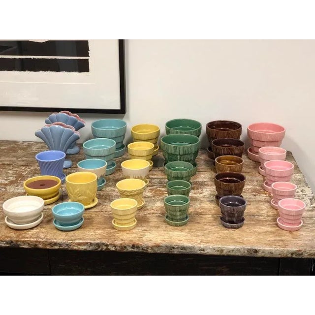 McCoy Pottery 1940s - 1960s Small “Teal Blue" Mid-Century Flowerpot and Saucer For Sale - Image 4 of 5