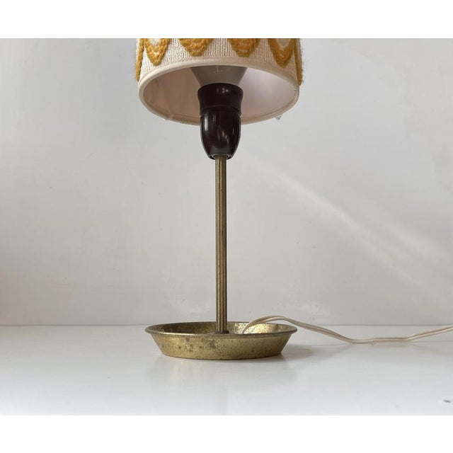 Metal Vintage Hippie Table Lamp with Ashtray, Brass Base, & Wool Shade, 1970s For Sale - Image 7 of 10